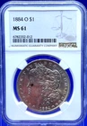 1884 O Morgan Silver Dollar NGC MS-61 Blast White Sharp Strike 90% Coin