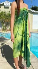 Hawaii Design Sarong Hawaiian Luau Pareo Beach Wrap Dress Green Giant Hibiscus