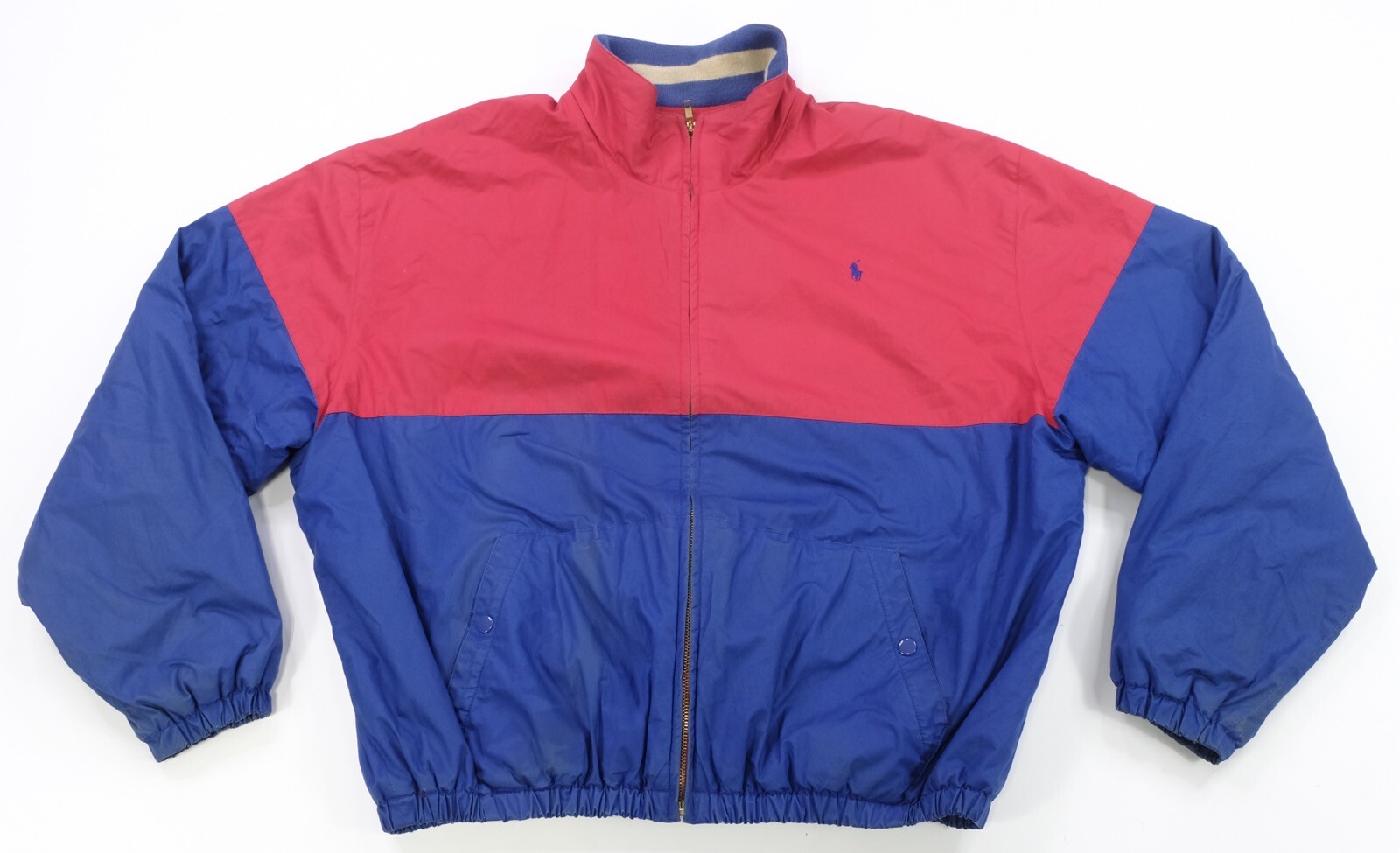 PONY Rara giacca bomber vintage polo ralph lauren colore blocco split anni '90 blu rosso XL