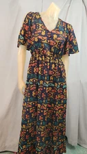 Collective Concepts Blue Yellow Short Slv V Neck Shift Dress Womens USED MEDIUM