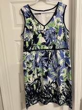 NINE WEST Blue Multi Tropical Floral Sleeveless Dress Women’s Size 18 ￼￼￼