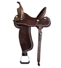 Deep Seat Stitched Adults Western Horse Barrel Saddle Roughout Leather 10" - 18"