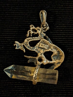 Vintage Mythical Sterling Silver & Quartz Dragon Pendant | eBay