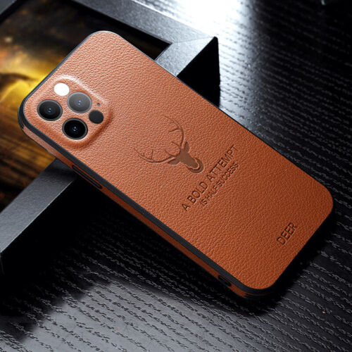 For iPhone 16 15 14 Pro Max 12 11 13 X Elk Deer Leather Silicone Soft Case Cover - Picture 3 of 18