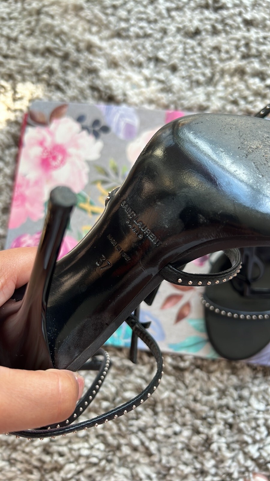 YSL SAINT LAURENT CASSANDRA 95 mm nero borchie tacco a stiletto 37