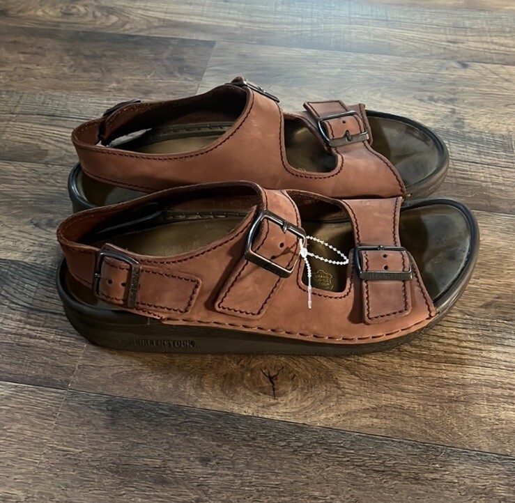 Birkenstock Mens Milano Brown Leather Buckle Straps Slingback Sandals Sz 10 / 43 Birkenstock Milano Sandals Ankle Strap Slingback Slipper  main image 3