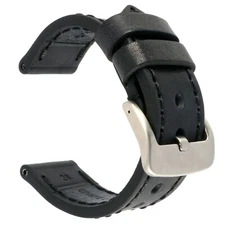 26mm COW Leather Strap Black Watch Band for INVICTA w/ Heavy Duty Buckle Black