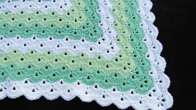 Crocheted Handmade New Beautiful Shells Two Tone Green Baby Boy Afghan