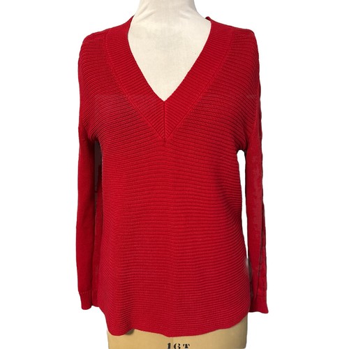 Cabi Red V-neck Standout Pullover Sweater Cable Knit Size XS #3714