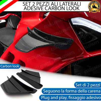 SET SPOILER ALI LATERALI ADESIVI CARBON LUCIDO CARENA MOTO PER