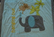 Koala Baby Hanging Out Elephant Monkey Blanket Blue Gray Palm Tree Stripe Dot