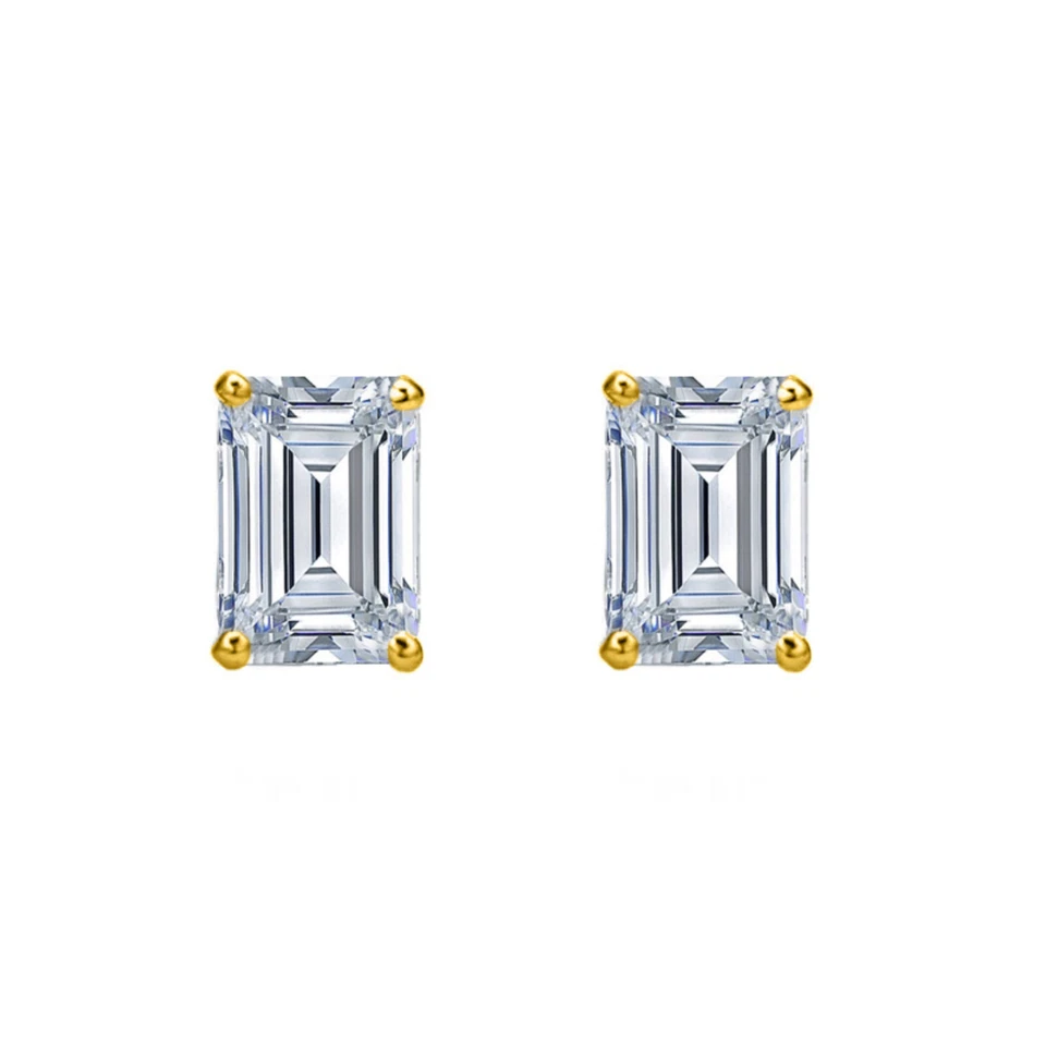 1/2 Ct Emerald Cut Lab Created Grown Diamond Earrings 14K Yellow Gold F/VS Screw - Image 2 of 3