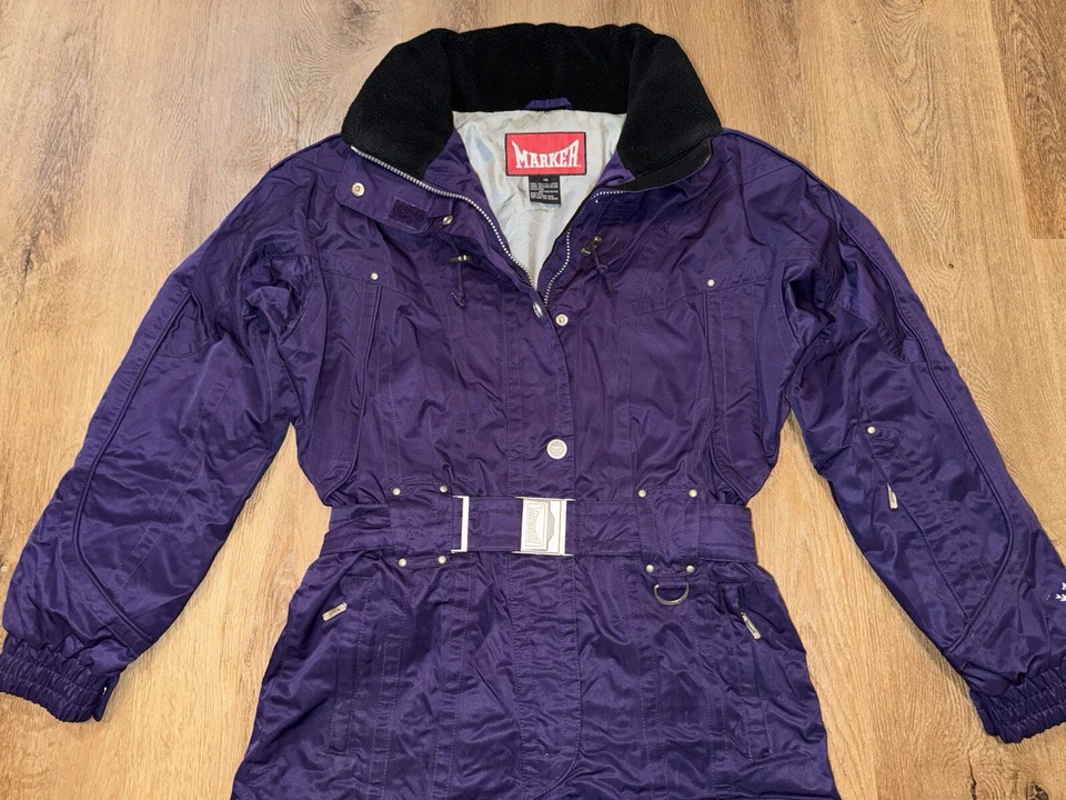 Marker Ski Suit One Piece Snowsuit Snow Bib Purple Snowboard Vtg Retro Womens 10 - Image 4 of 4
