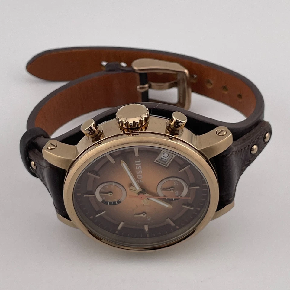 Fossil Boyfriend Watch ES3907 Womens Chronograph Date 38mm Case Brown Bund Strap - Image 2 of 4