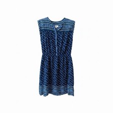 Loft Factory Floral Summer Dress Sz M Blue White Flowers Button Front Knee Lengh