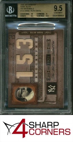 2005 PLAYOFF PRIME CUTS BIOGRAPHY HOMERUN 153 BABE RUTH BATS HOF BGS 9.5