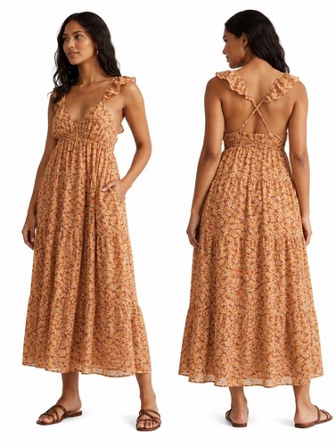 Madewell Georgette Ruffle Sleeve Tiered Daisy Meadow Floral Midi Dress 10 NWT