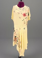 ASOS Embroidered Dress Yellow Floral Hanky High Low Hem Open Back Zip US 14 NWT