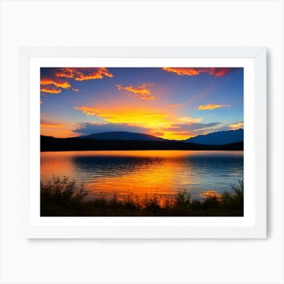 Sunset Over Lake 19 Art Print Framed Wall Art Poster Canvas Print Picture