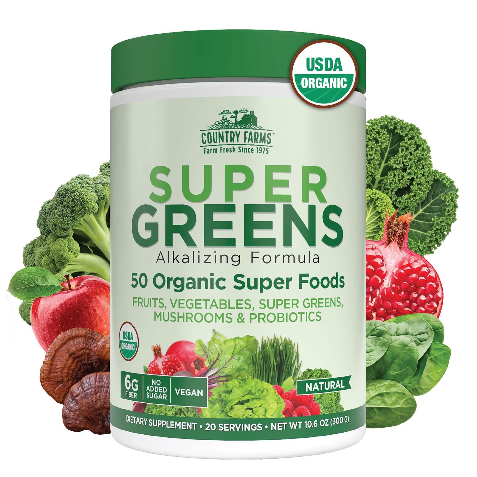 Country Farms Organic Super Greens Powder, 50 1 Count (Pack of 1), Green