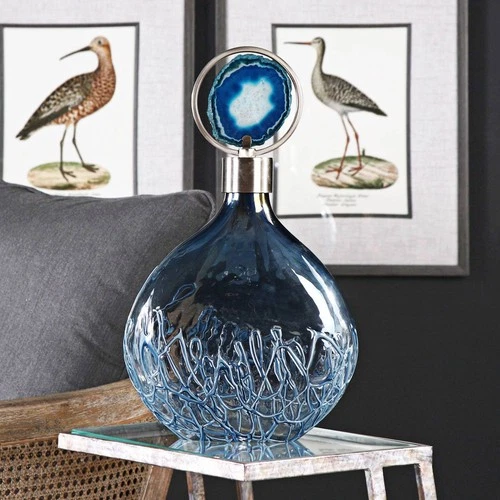 Rae 18 1/2" High Sky Blue Iridescent Glass Bottle - Picture 1 of 2