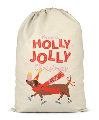 Personalisierter Weihnachtssack Holly Jolly Dog Xmas Geschenktüte XL Geschenke
