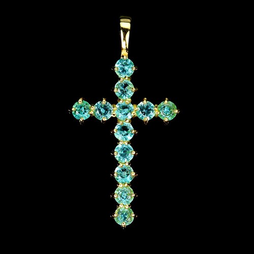 925 Sterling Silver Pendant Round Blue Topaz 3mm Natural Gemstone Cross Jewelry