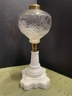 Vintage/Antique Atterbury Oil Lamp Clear Glass Fount Milk Glass Base NO Chimney