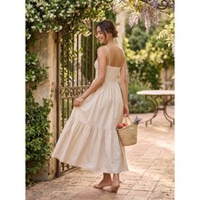 Cottagecore YFB Young Fabulous & Broke Tiered Maxi Dress M Beige Bustier Boho