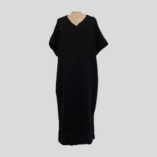 Uniqlo Navy Blue V Neck Linen Blend Minimalist Relaxed Midi Dress NWOT L