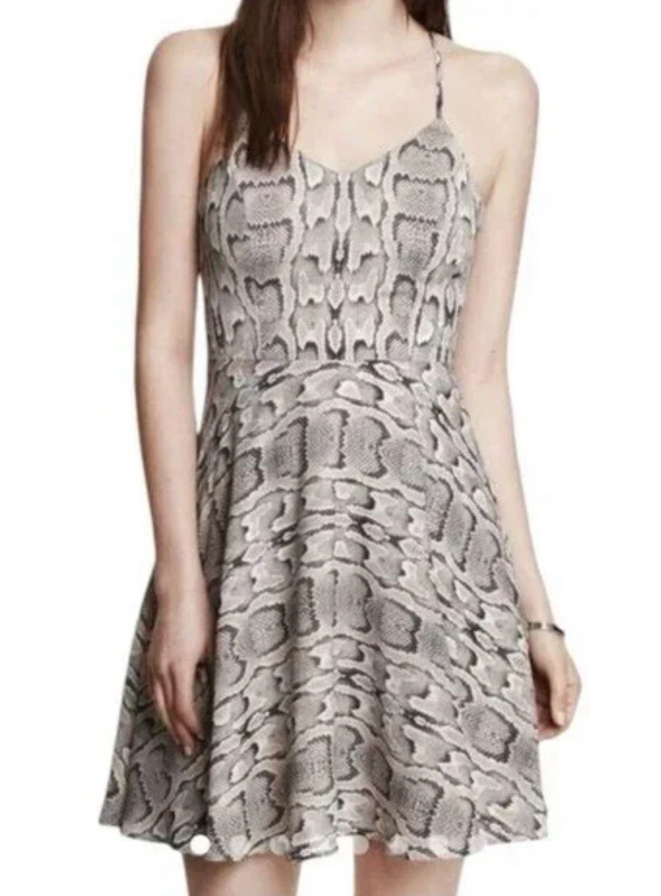 Express Python Snake Print Lined Halter Mini Dres… - image 2
