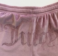 Juicy Couture Velour Tracksuit Pants Medium Pink Bling Women Y2K Drawstring