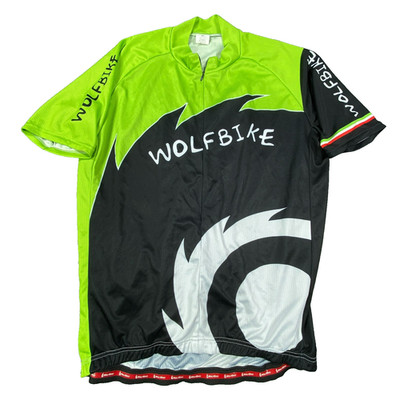 WolfBike Cycling Jersey Mens XXL Green Black Full Zip Bike Shirt Cool Graphic