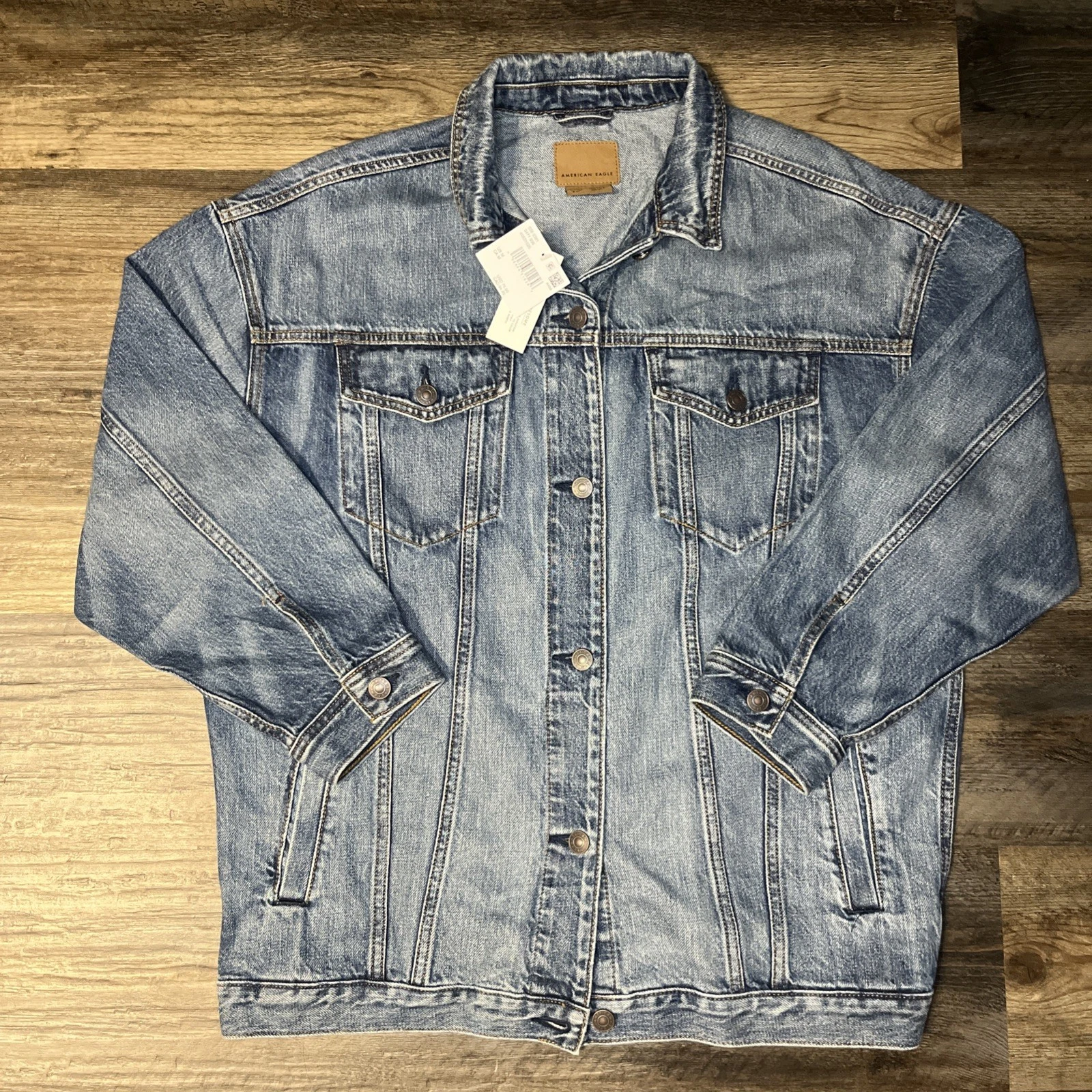NWT American Eagle Denim Jacket Classic Button Jean Jacket Men's M Biker Bomber