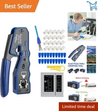 Ethernet Crimp Tool Kit Pass Thru Cat5e Cat6 Cat6a 8P8C Connectors Network