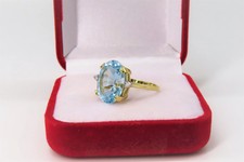 Vintage Large Oval Aquamarine Diamond 14k Gold Engament Cocktail Statement Ring