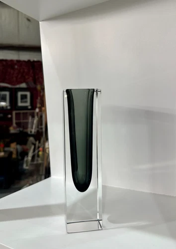 Murano Glass Vase Faceted Sommerso Art Gray-FormStructureTB