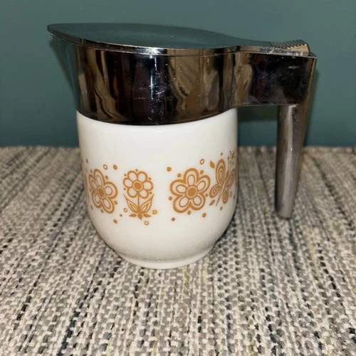 Vintage GEMCO White Milk Glass Creamer USA Corelle Corning Butterfly Gold