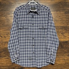 Eddie Bauer Men  s Long Sleeve Button Up Shirt - Blue Plaid, Pockets - Size Large