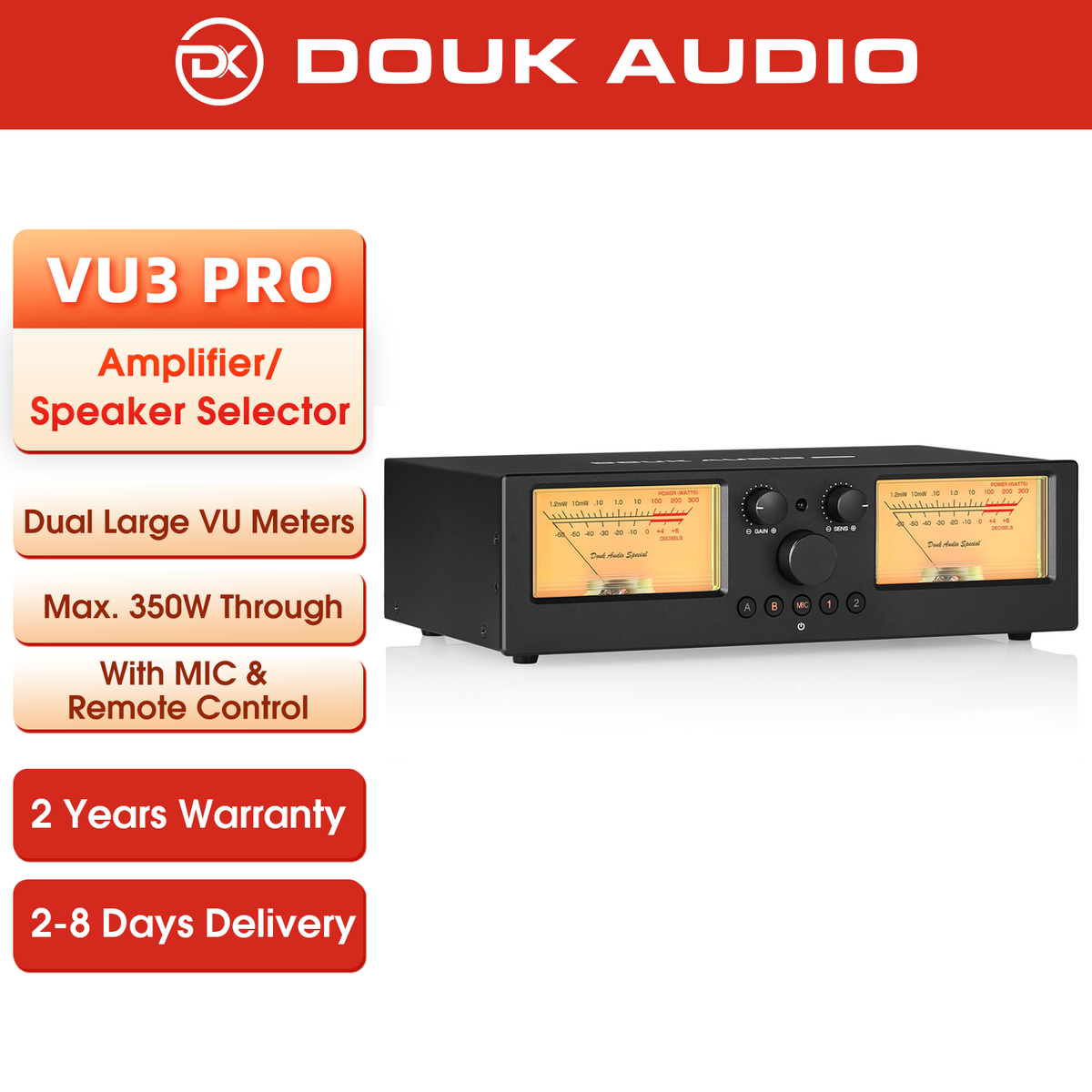 Douk Audio VU3PRO 2-Zone Amplifier / Speaker Selector Box with