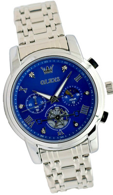 Olevs 42mm Herren Armband Quarz Uhr Chronograph Stoppuhr Datum Silber Blau Neu