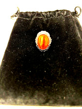 Orange Spiny Oyster Shell Floral Ring, Rhodium Over Sterling Silver-Size 7.0 NEW