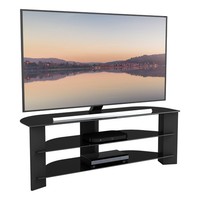 Black Glass Corner TV Stand 130cm, Upto 65 TVs, 3 Tier Unit, Shelves Cable Mgmt