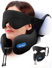 Neck Pillow Airplane,Travel Pillow with Strap,Combo 3D Eye Mask