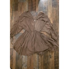 Mustard Seed Women's Ruched Sleeve Pleated Boho Peasant Mini Dress Sz S