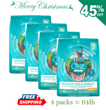 4 Packs - Purina ONE +Plus Sensitive Skin and Stomach Turkey Dry Cat Food,16lb 1.19 per pound