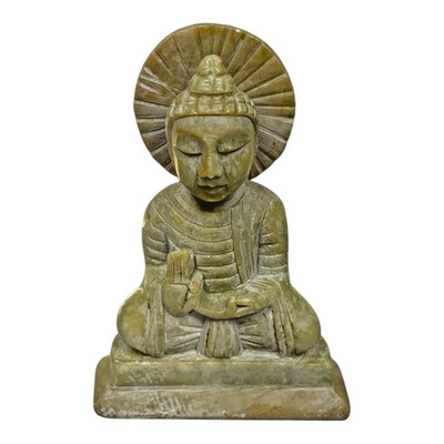 Buddha Statue Figure Pray Meditate Peace Spiritual 4 Hand Carved Stone