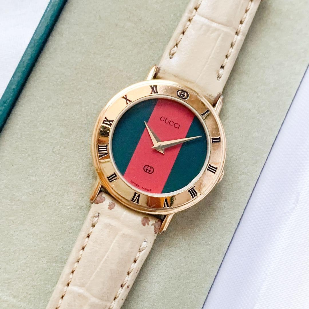 Vintage GUCCI 3000L Sherry Red Green Gold Quartz Women's Watch