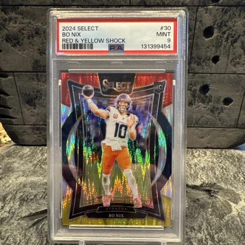 2024 Panini Select Bo Nix RC Rookie #30 Concourse Red & Yellow Shock PSA 9 🔥