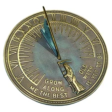 RM2345 Brass Father Time Sundial with Verdigris Highlights